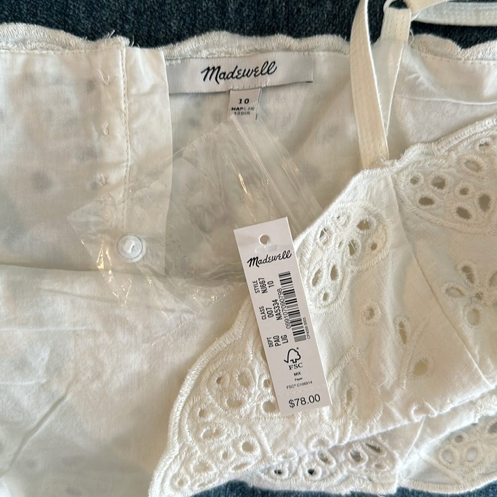 NWT! MADEWELL EYELET LINEN BLEND CROP TANK TOP - Picture 9 of 10